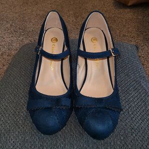 Chase & Chloe Navy Suede Heel Shoes